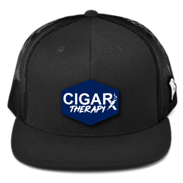 CIGARX Black Flat Trucker Snapback with Bolt on Blue Rogue Patch Hockey Edition