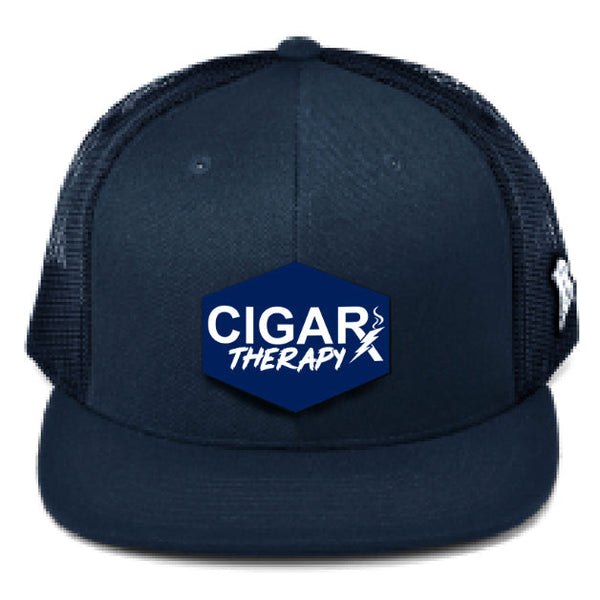 CIGARx Blue Flat Trucker Snapback with Bolt on Blue Rogue Patch Hockey Edition
