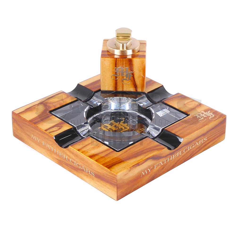 cigarette lighter and ashtray set KEJIAR Cigar Kit, Wooden Base with Removable Ashtray Suitable for Indoor Outdoor Use, Flat Flame Lighter, Guillotine Cigar Cutter Ideal for mens cigar lounges CigarClub Gift Set: Torch Lighter