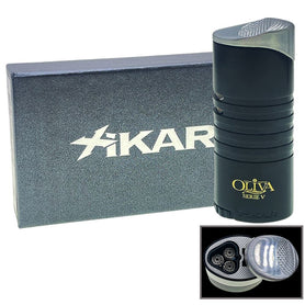 Oliva V Xikar Ellipse III Triple Flame Lighter- Black Lacquer