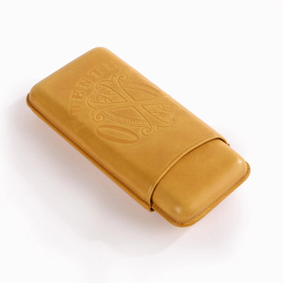 The OpusX Society Spanish Nobuk 3 Cigar Case Camel Yellow Closed