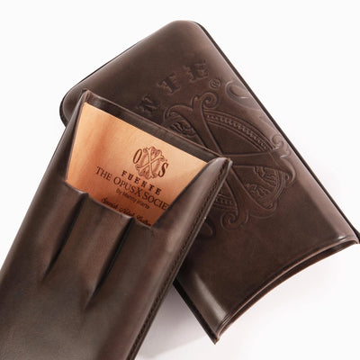 The OpusX Society Spanish Nobuk 3 Cigar Case Espresso Open