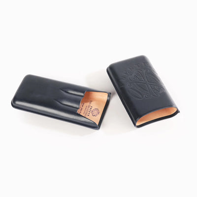 The OpusX Society Spanish Nobuk 3 Cigar Case Midnight Blue Open