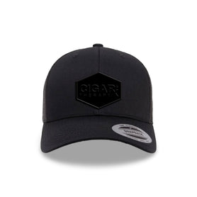 Black Curved Trucker with Blackout Patch Front View