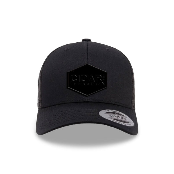 Black Curved Trucker with Blackout Patch Front View