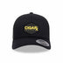 Black Curved Trucker with Gold Classic Patch Front View