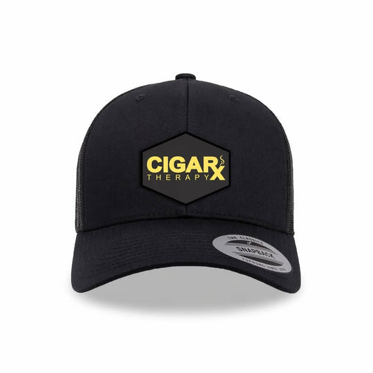 Black Curved Trucker with Gold Classic Patch