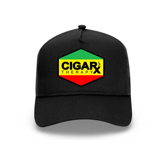 Black Curved Trucker with Reggae Rasta Flag Patch