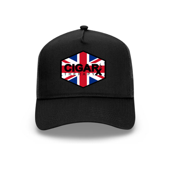 Black Curved Trucker with Union Jack Flag Patch