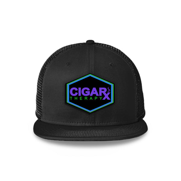Black Flat Trucker with Black Neon Edition Patch Front View