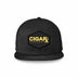 Black Curved Trucker with Gold Classic Patch Front View