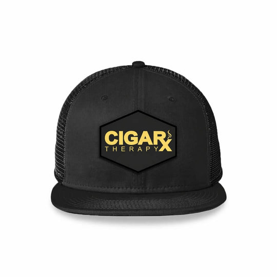 Black Flat Trucker with Gold Classic Patch