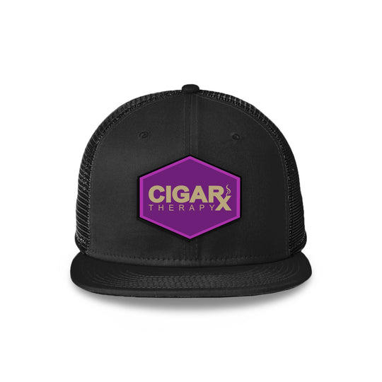 Black Flat Trucker with Gold on Purple Patch