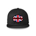 Black Flat Trucker with Union Jack Flag Patch Front View