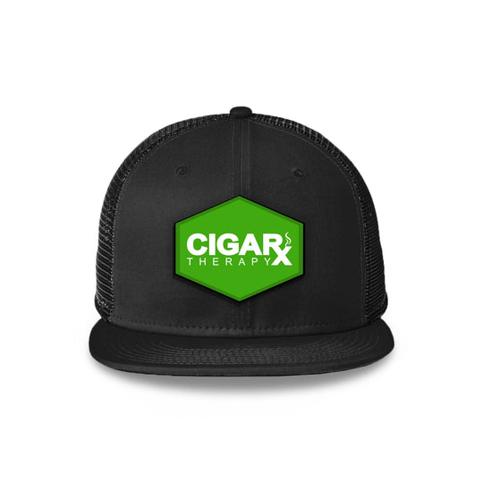 Black Flat Trucker with Green Classic Patch