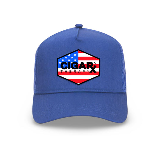 Royal Blue Curved Trucker with USA Flag Patch