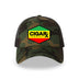 Camo Curved Trucker with Reggae Rasta Patch Front Vew