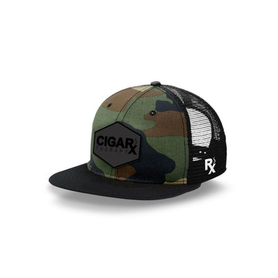 Camo Flat Trucker with Blackout Patch Angled Black Bill