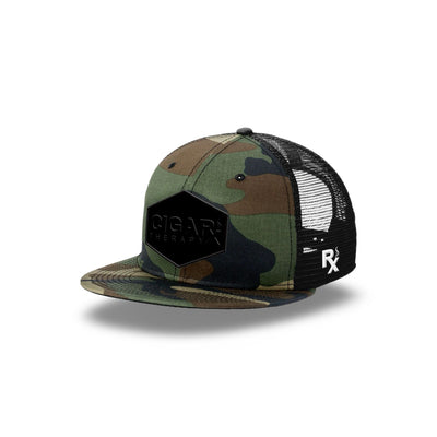 Camo Flat Trucker with Blackout Patch Side View