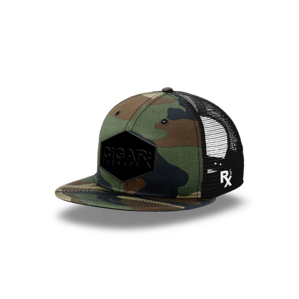 Camo Flat Trucker with Blackout Patch Side View