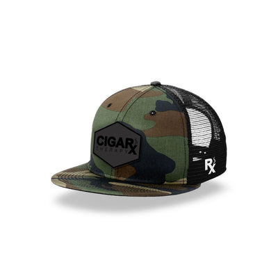 Camo Flat Trucker with Blackout Patch Angled Camo Bill