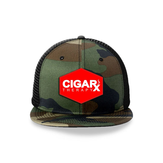 Camo Flat Trucker with Red Classic Patch
