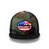 Camo Flat Trucker with USA Flag Patch Black Bill Front View