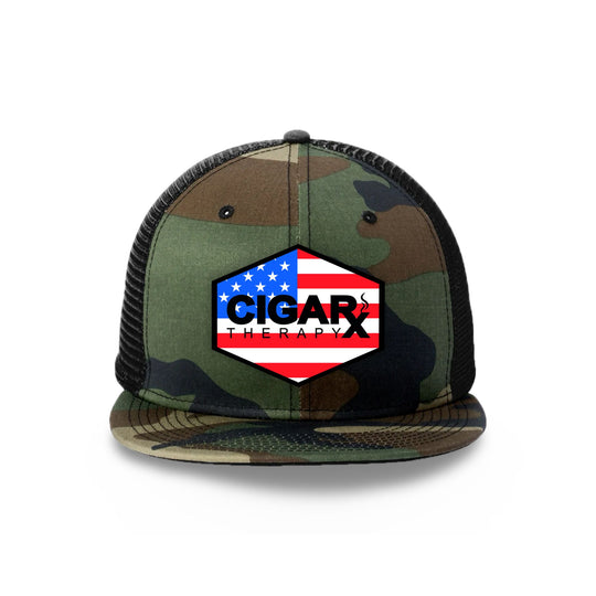 Camo Flat Trucker with USA Flag Patch