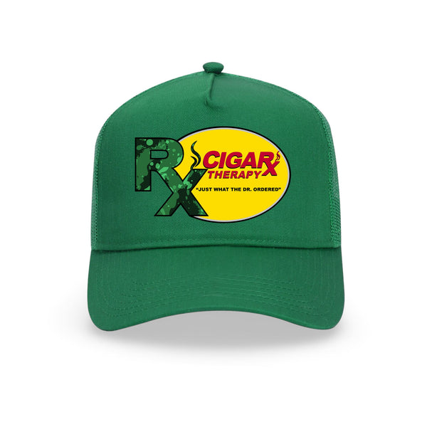 Green Curved Trucker with Green Rx on Yellow Patch