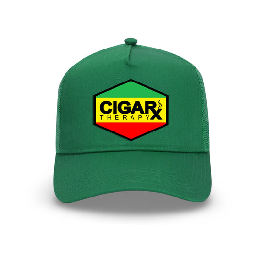 Green Curved Trucker with Reggae Rasta Flag Patch