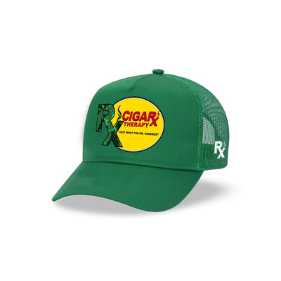 Green Curved Trucker with Green Rx on Yellow Patch