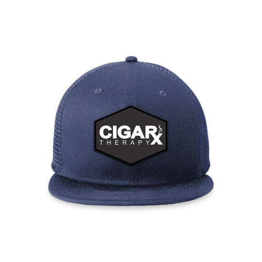 Navy Blue Flat Trucker with Black Classic Patch