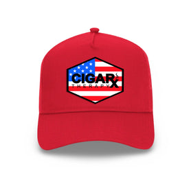 Red Curved Trucker with USA Flag Patch