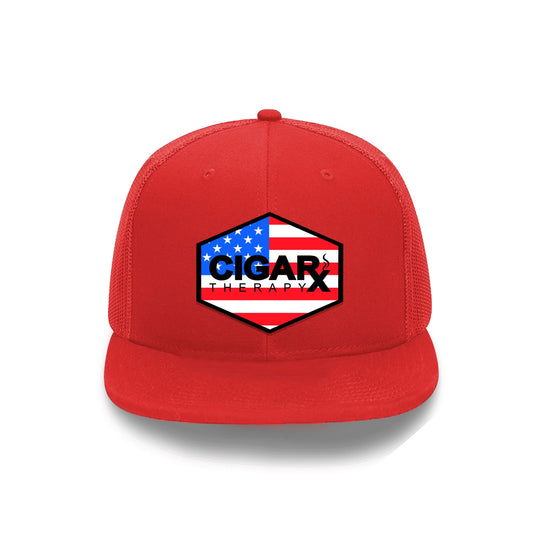 Red Flat Trucker with USA Flag Patch