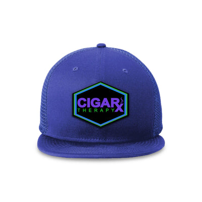 Royal Blue Flat Trucker with Black Neon Edition Patch Front View