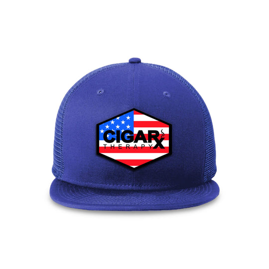 Royal Blue Flat Trucker with USA Flag Patch