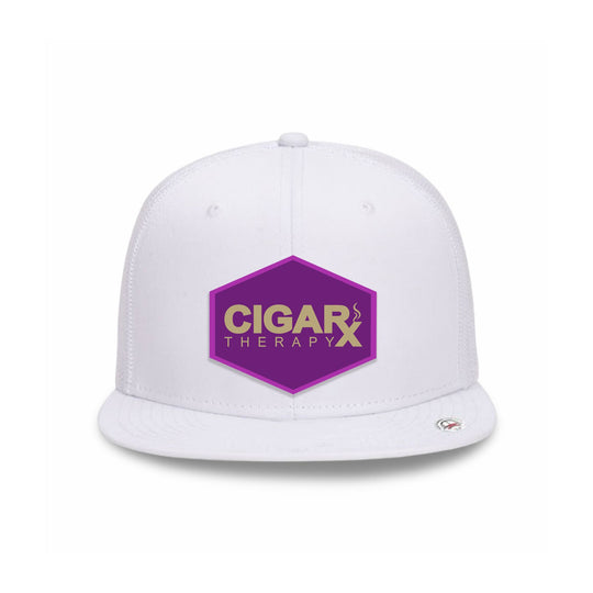 White Flat Trucker with Gold on Purple Patch