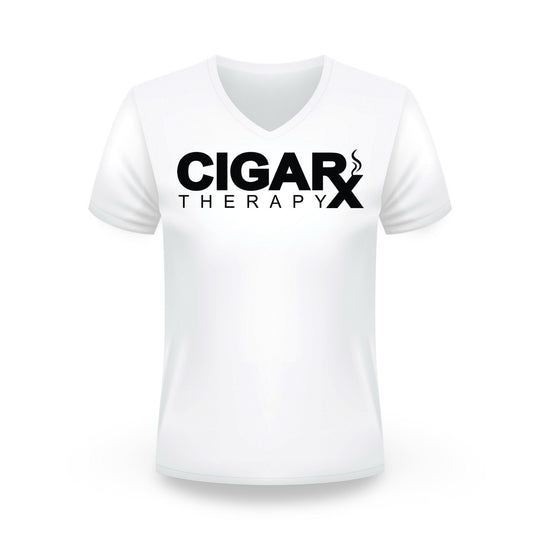 CIGARx White w/ Black Logo V-Neck T-Shirt