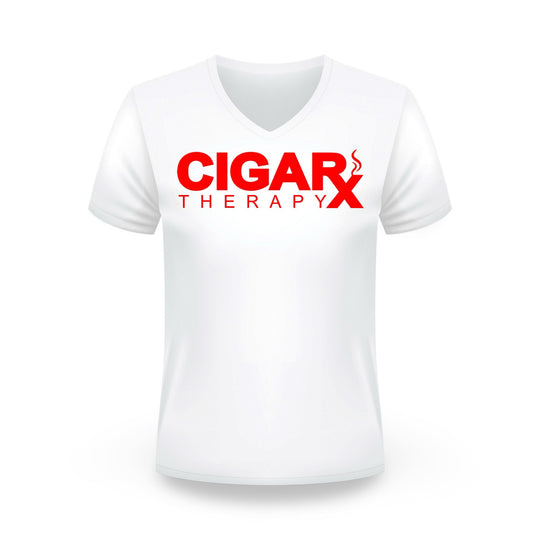 CIGARx White w/ Red Logo V-Neck T-Shirt