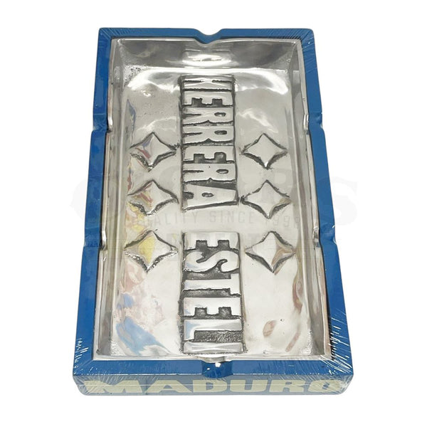 Herrera Esteli Blue with Yellow Metal Ashtray Side View