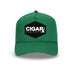 Green Curved Trucker with Black Classic Patch Front view