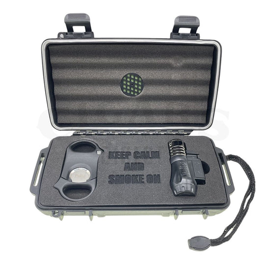 Keep Calm & Smoke On 5ct. Cigar Caddy w/Palio Lighter and Cutter