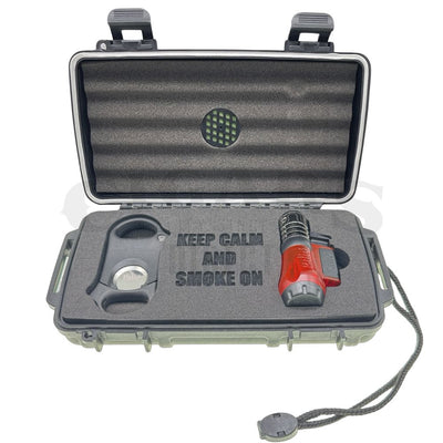 Keep Calm & Smoke On 5ct. Cigar Caddy w/Palio Lighter and Cutter Open