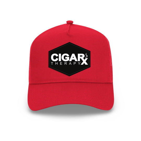 Red Curved Trucker with Black Classic Patch