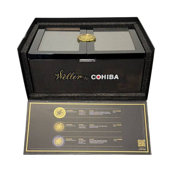 Weller by Cohiba Holiday Humidor w/ 2 Rocks Glasses & 3 Cigars Box Open