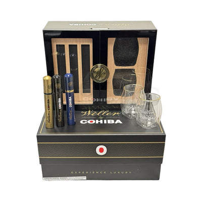 Weller by Cohiba Holiday Humidor w/ 2 Rocks Glasses & 3 Cigars Open Out of Box