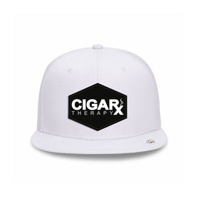 White Flat Trucker with Black Classic Patch Front View