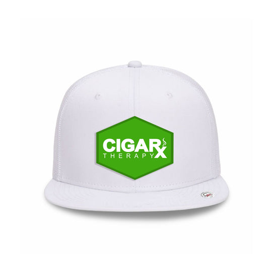 White Flat Trucker with Green Classic Patch
