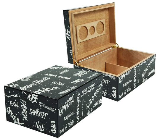 Graffiti Black and White 50 Count Humidor