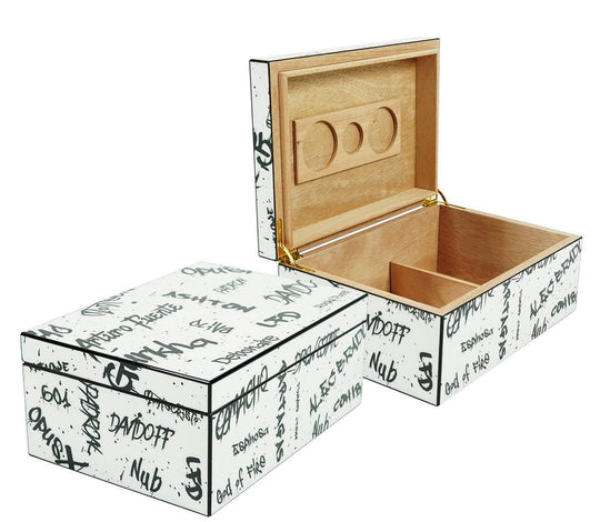 Graffiti White and Black 50 Count Humidor